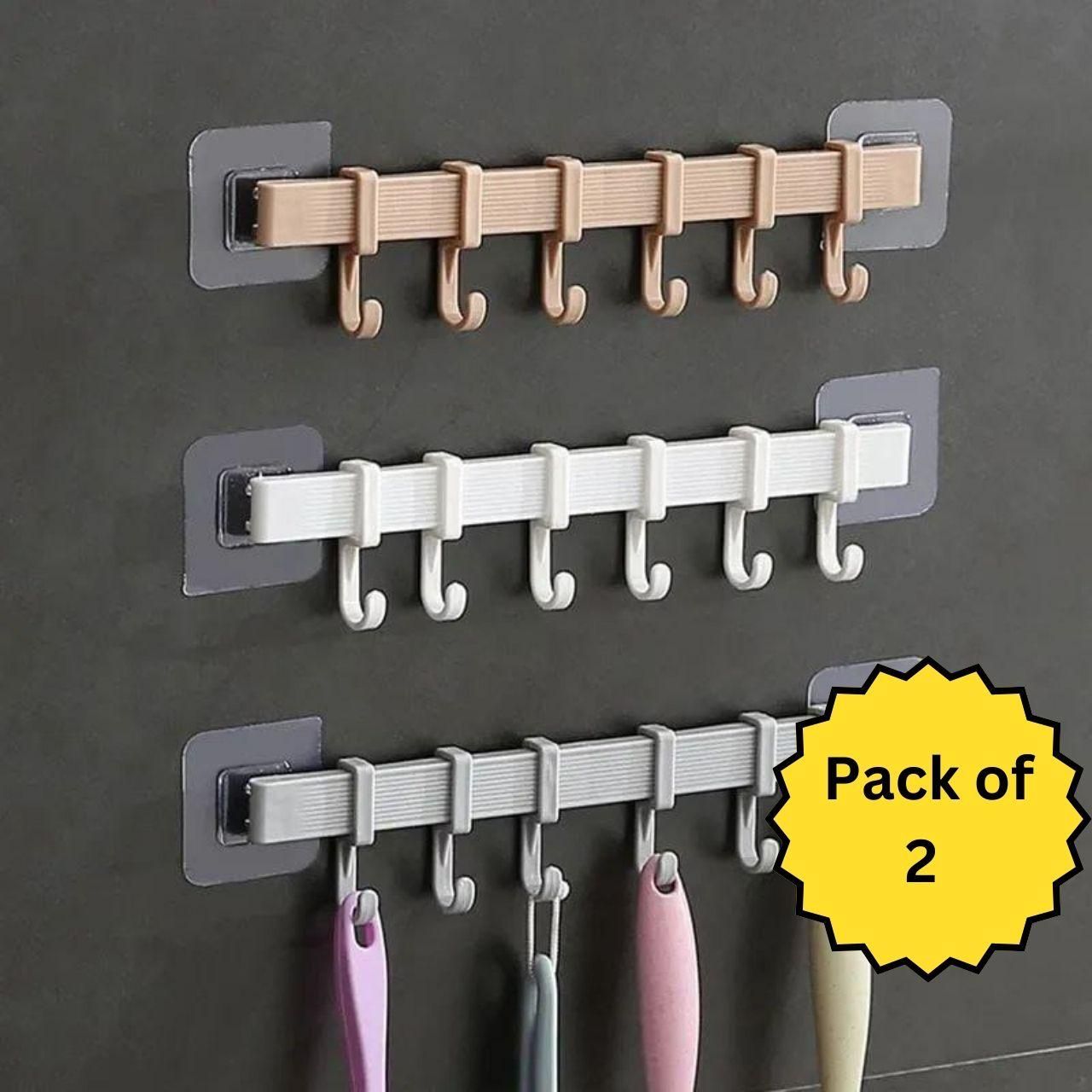 6 Hook Wall Utensil Rack (Pack of 2)